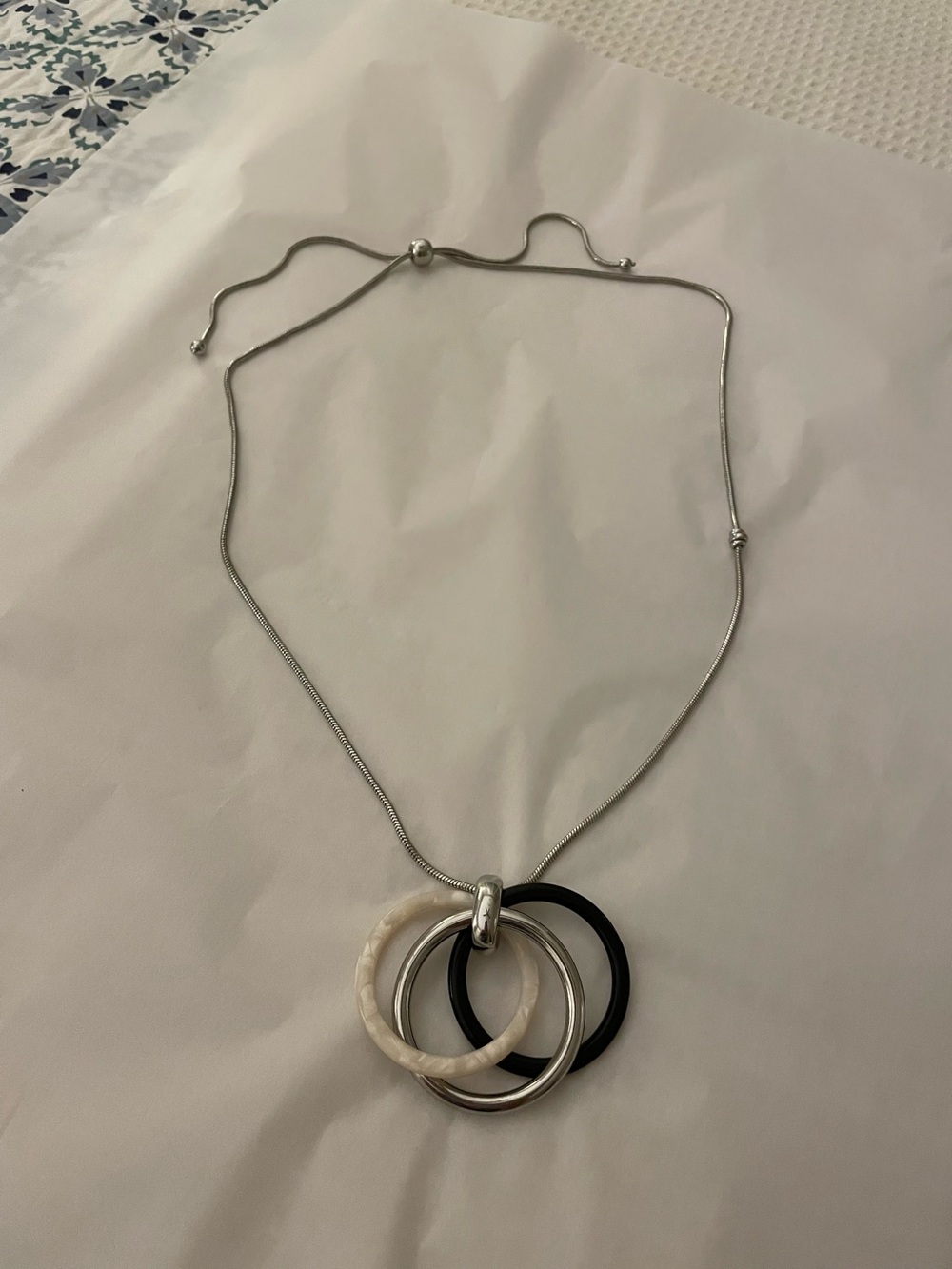 Chico's Interlocking Triple Ring Necklace - Black, Silver, Cream